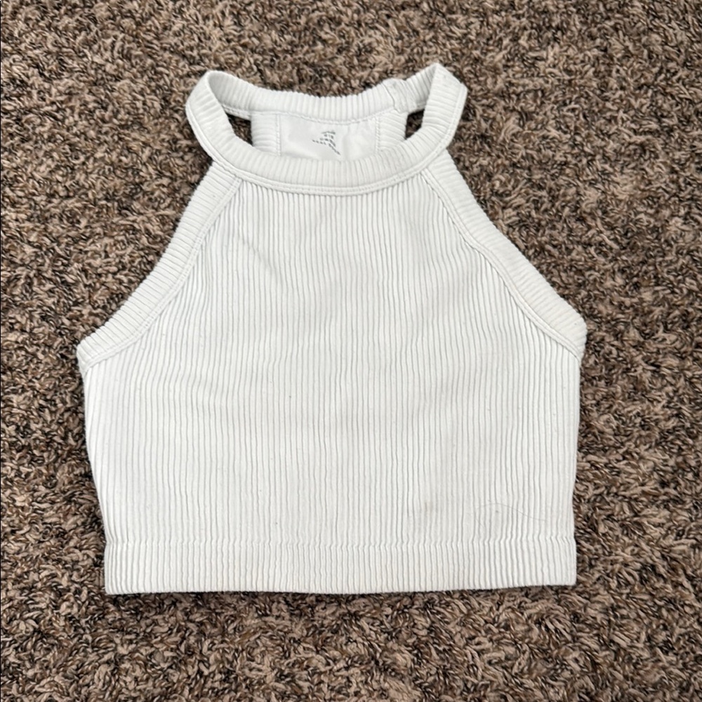 Aerie White Ribbed Halter Top